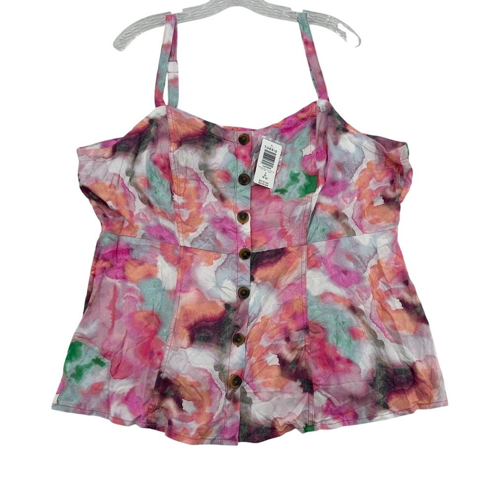 Torrid 2 2X 18-20 Watercolor Milly Fit & Flare Cami Top Button Front Pink Floral